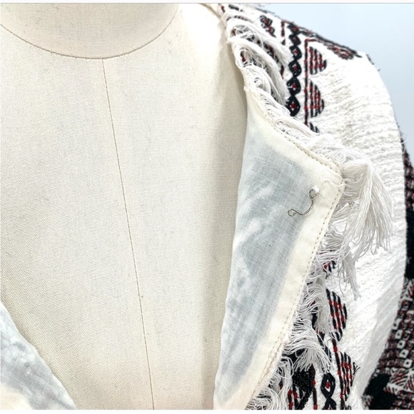 Boston Proper Beaded Fringe Open Front Aztec Blazer Jacket Size 16 Earthy Boho - Picture 5 of 14